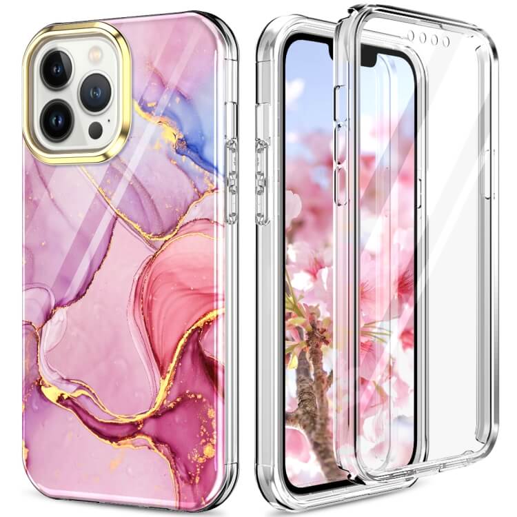 iPhone 13 Pro Max Full Body 360 Case Marble Luxury Pink