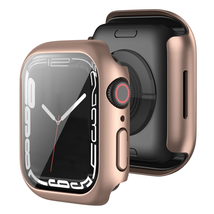 2-in-1 Hard Frame Rose Gold + Tempered Glass Apple Watch 45mm