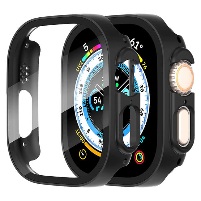 2-in-1 Hard Frame Black + Tempered Glass Apple Watch 49mm