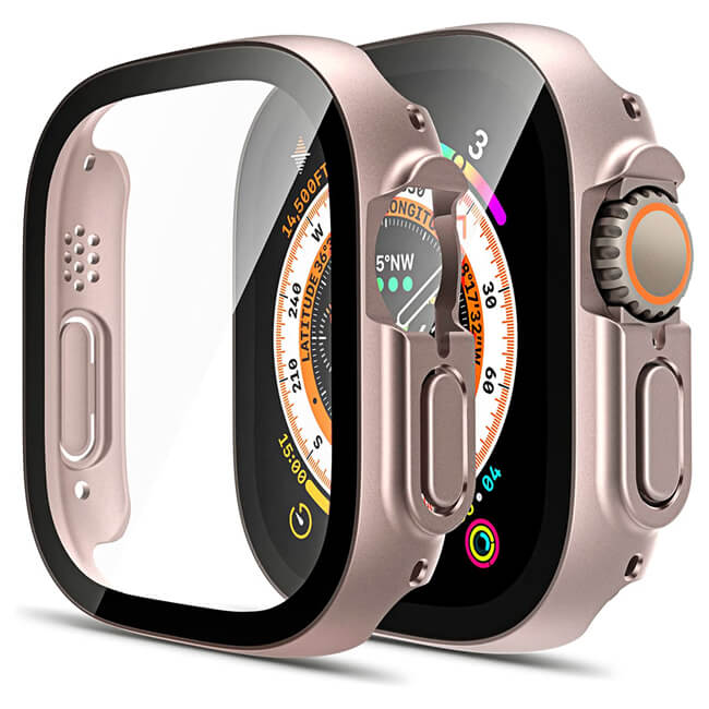 2-in-1 Hard Frame Rose Gold + Tempered Glass Apple Watch 49mm