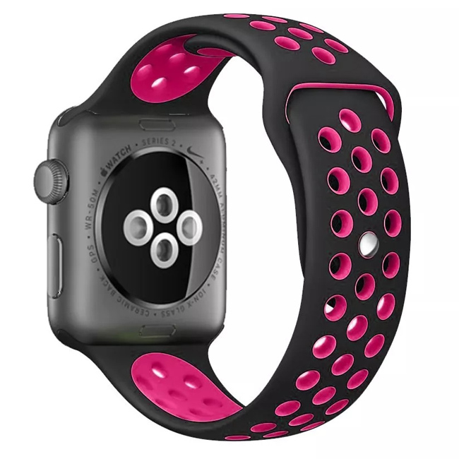 OEM Black Fuchsia Sport Silicone Λουράκι Apple Watch 42/44/45/49mm