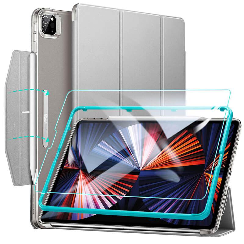 ESR Set Ascend Trifold Case Grey + Tempered Glass iPad Pro 12,9 2021/2022