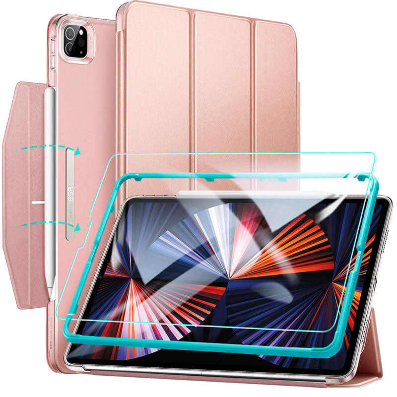 ESR Set Ascend Trifold Case Rose Gold + Tempered Glass iPad Pro 12,9 2021/2022