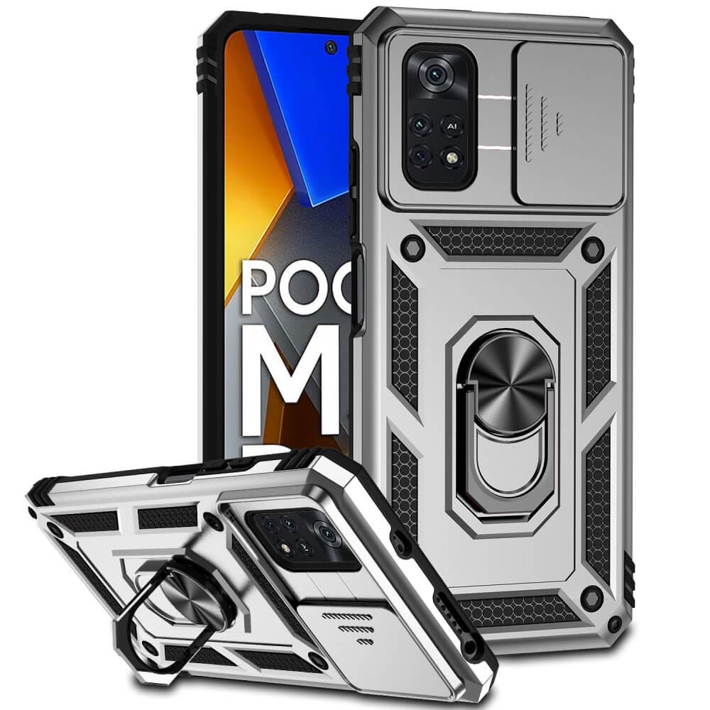 Combo Kickstand Slide Camera Case Silver Xiaomi Poco M4 Pro 4G