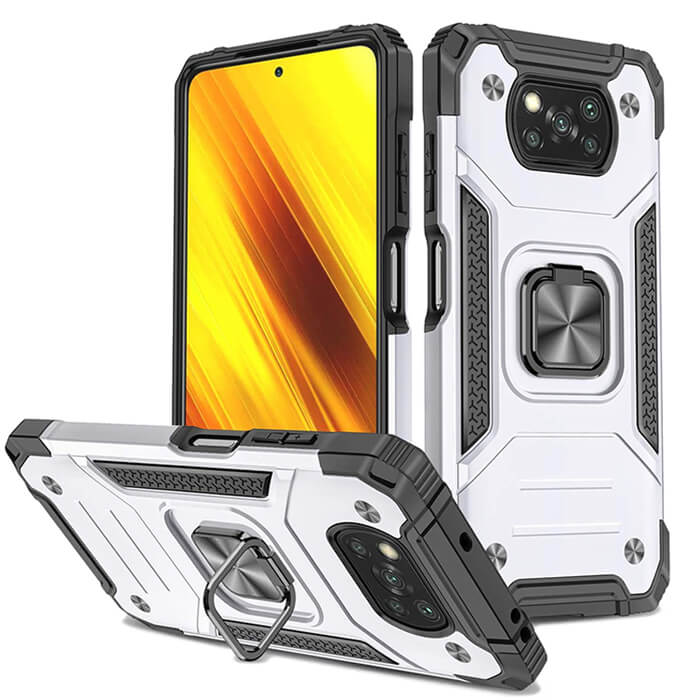 Armor Ringstand Case Silver Xiaomi Poco X3 NFC/X3 Pro