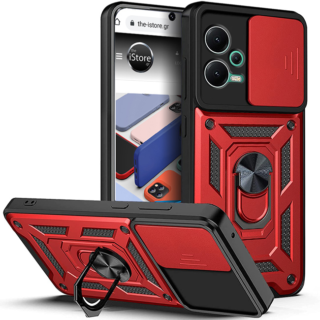 Combo Kickstand Slide Camera Case Red Xiaomi Poco X5 5G