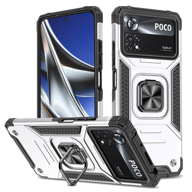 Armor Ringstand Case Silver Xiaomi Poco X4 Pro 5G