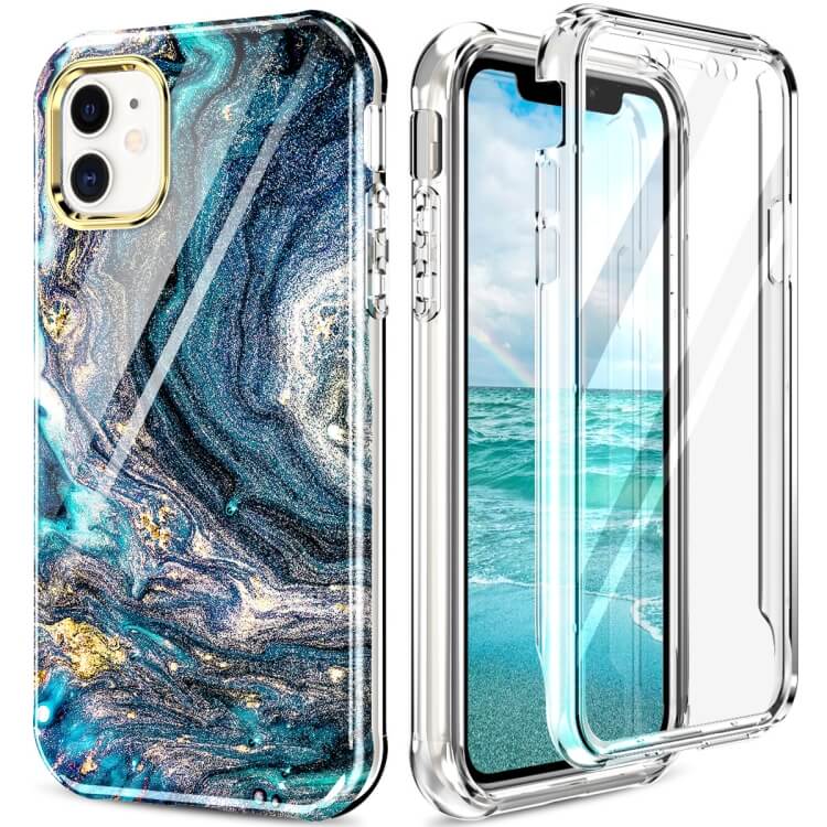 iPhone 11 Full Body 360 Case Marble Luxury Blue