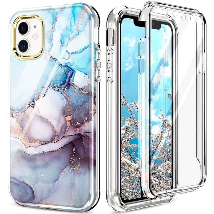 iPhone 11 Full Body 360 Case Marble Aquamarine