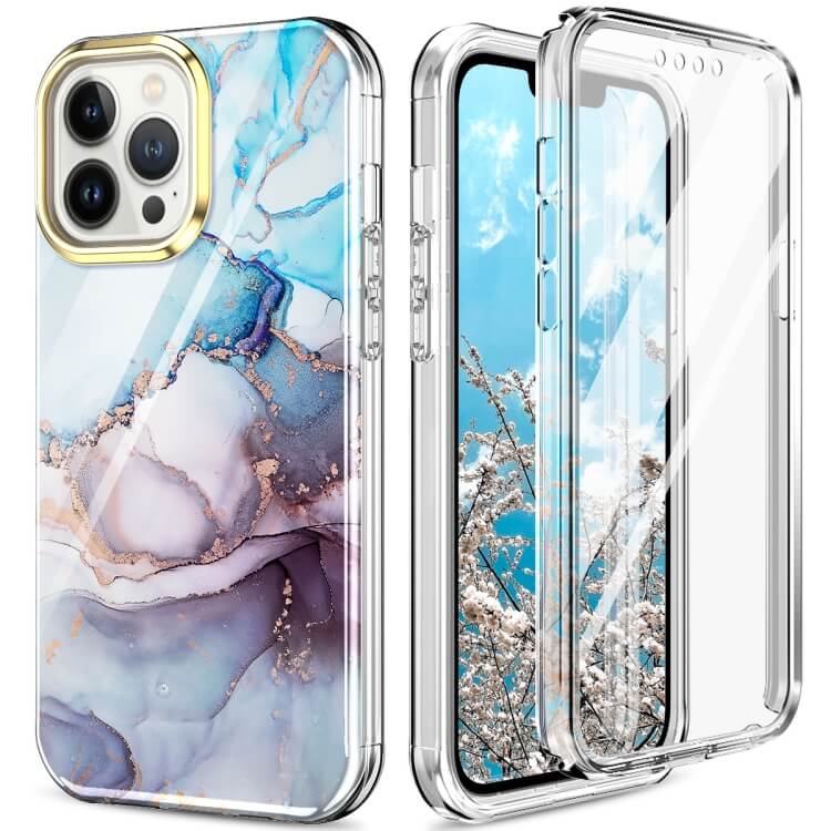 iPhone 13 Pro Max Full Body 360 Case Marble Aquamarine