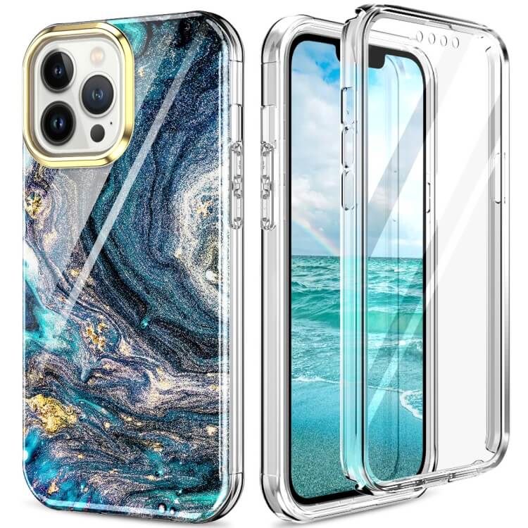 iPhone 13 Pro Max Full Body 360 Case Marble Luxury Blue