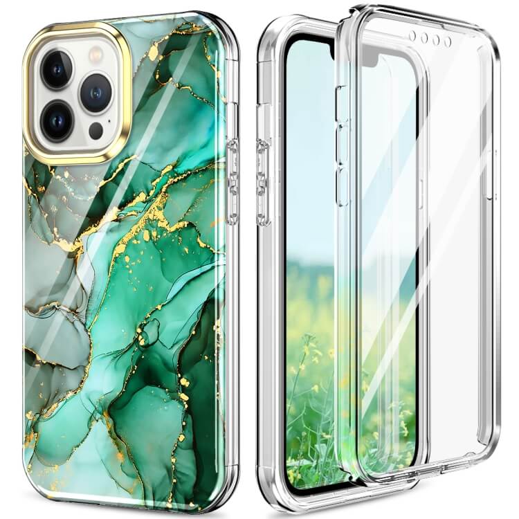 iPhone 13 Pro Max Full Body 360 Case Marble Verde