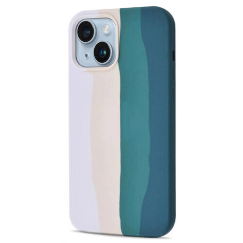 Θήκη Siipro iPhone 13/14 Liquid Silicone Rainbow White Green