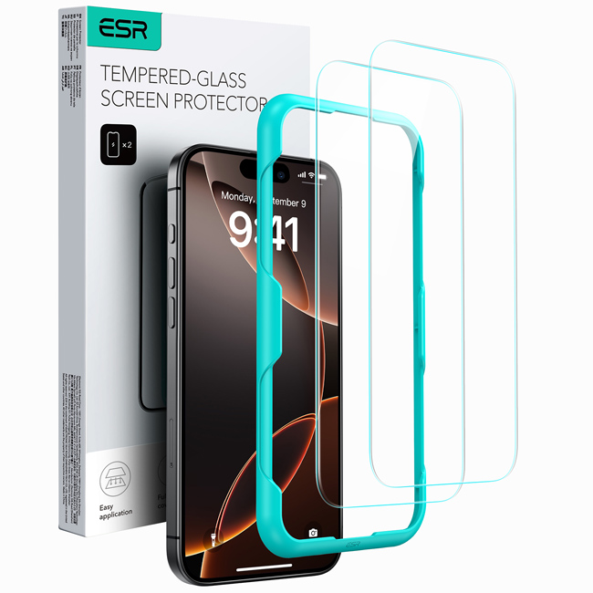 ESR Premium Quality Tempered Glass iPhone 16 Pro Max (2-Pack With Easy Installation Frame)